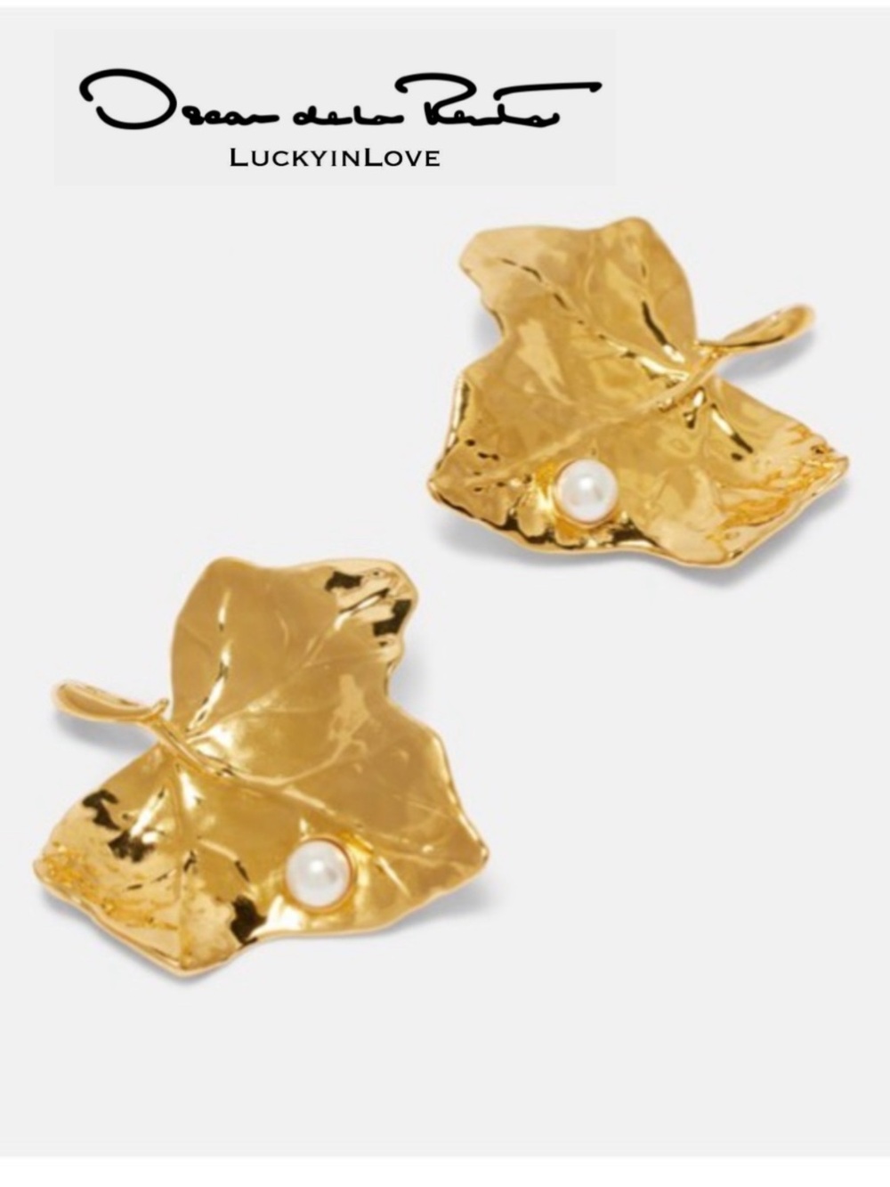Oscar de la Renta • Ivy Leaf with Pearl Gold Plated Clip- on Earrings